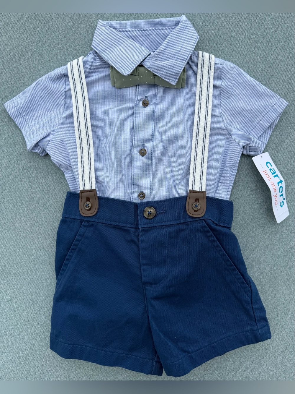 Carter's Navy & Light Blue Boys' Suspenders Outfit with Bow Tie